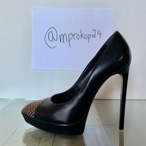 Saint Laurent Paris Black Studded Janis Pumps